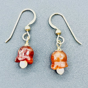 Carnelian Pearl 14K Gold Filled Earrings | 1 1/8" Long | Red /White | 1 Pair |
