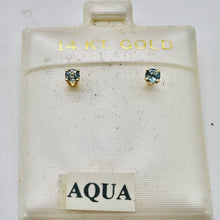 Load image into Gallery viewer, Aquamarine 14K Gold 3mm Round Post Earrings | 3mm | Aqua | 1 Pair |