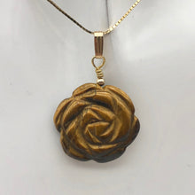 Load image into Gallery viewer, Hand Carved Tigereye Rose Flower 14K Gold Filled Pendant | 1.5" Long | 509290TEG - PremiumBead Alternate Image 6
