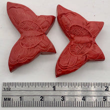 Load image into Gallery viewer, Cinnabar Carved Butterfly Beads | 25x17x11mm | Red | 2 Beads |