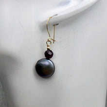 Load image into Gallery viewer, Platinum Freshwater Coin Pearl and Garnet 14kgf Dangling Earrings | 1 3/8 Inch |