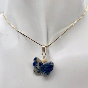Semi Precious Stone Jewelry Flying Butterfly Pendant Necklace of Sodalite/Gold - PremiumBead Alternate Image 9