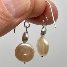 Load image into Gallery viewer, Natural Peach Coin FW Pearl Drop/Dangle | 1 3/8" Long | Peach | 1 Earrings