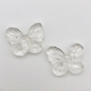 Fluttering 2 Hand Carved Quartz Butterfly Beads | 21x18x5mm | Clear - PremiumBead Alternate Image 2