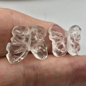 Fluttering 2 Hand Carved Quartz Butterfly Beads | 21x18x5mm | Clear - PremiumBead Alternate Image 3