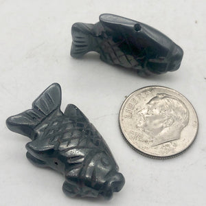 Swimming 2 Hand Carved Hematite Koi Fish Beads | 23x11x5mm | Silver black - PremiumBead Alternate Image 3
