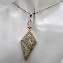 Load image into Gallery viewer, Fossilized Coral, Kunzite Kite 14K Gold Filled Pendant| 2 3/4" | White, Black |