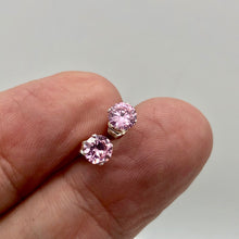 Load image into Gallery viewer, October Birthstone Shine 5mm Pink Cubic Zircon Sterling Silver Earrings - PremiumBead Alternate Image 4
