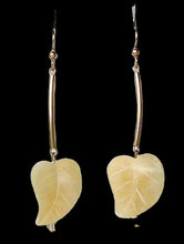 Load image into Gallery viewer, Designer Carved Yellow Jade Leaf and 14Kgf Earrings 6139
