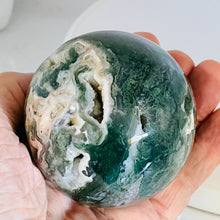 Load image into Gallery viewer, Moss Agate Druzy Quartz Crystal Meditation Sphere | 75mm | Green/White | 1 |