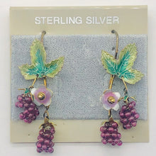 Load image into Gallery viewer, Garnet Raspberry Vermeil Sterling Silver Earrings | 1 3/4" Long | Red/Green |