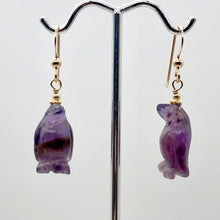 Load image into Gallery viewer, Amethyst 14K Gold Filled Dangle Penguin Earrings | 1 1/2" Long| Purple | 1 Pair|
