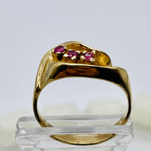 Load image into Gallery viewer, Three Stone Natural Red Ruby in Solid 14Kt Yellow Gold Ring Size 6 9982x