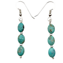 Load image into Gallery viewer, Designer USA Natural Turquoise Sterling Silver 2 inch Drop Gemstone Earrings