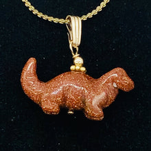 Load image into Gallery viewer, Goldstone Diplodocus Dinosaur Pendant Necklace|Semi Precious Stone Jewelry