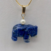 Load image into Gallery viewer, Wild Hand Carved Sodalite Elephant 14 Kgf Pendant |21x16x8mm| Blue| 1 1/4" long| - PremiumBead Primary Image 1