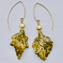 Load image into Gallery viewer, Jasper 14K Gold Filled Set Leaf | 2 1/2" Long | Tan | 1 Earrings and Pendant |