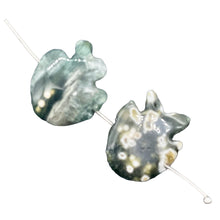 Load image into Gallery viewer, 2 Hand Carved Ocean Jasper Fish Beads | 24x20x5mm-17x18x7mm | Green and Grey
