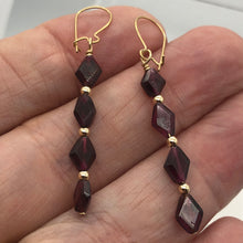 Load image into Gallery viewer, 14K Gold Filled Red Pyrope Garnet Earrings | 2 inches long | - PremiumBead Alternate Image 2