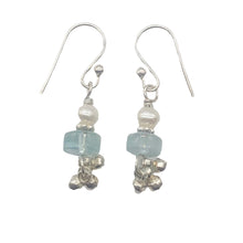 Load image into Gallery viewer, Aquamarine Pearl Drop Earrings | 1 1/4" Long | Blue White | 1 Pair |