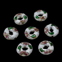 Load image into Gallery viewer, 7 Flowers White Cloisonne 15x4mm Pi Circle Beads 8637A