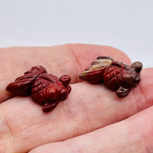 Load image into Gallery viewer, Wondrous 2 Carved Brecciated Jasper Gold Fish Beads | 23x11x5mm | Red