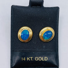 Load image into Gallery viewer, 10K Gold Blue Opal Post Earrings| 1/2x3/8 inch | Blue | 1 Pair Earrings |
