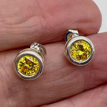 Load image into Gallery viewer, November 7mm Lab Created Citrine & Sterling Silver Earrings