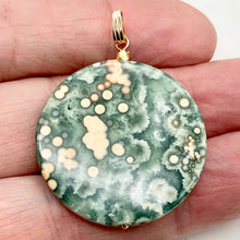Load image into Gallery viewer, White Green Gold Ocean Jasper & 14K Gold Filled Pendant | 36mm | 2" Long |