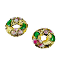 Load image into Gallery viewer, 2 Golden Flowers Cloisonne Pi Circle 15x4mm(3.5mm opening) Beads 8637B