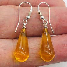 Load image into Gallery viewer, Amber Teardrop Shaped Sterling Silver Earrings | 1 1/2" Long | Orange | 1 Pair |
