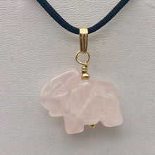Load image into Gallery viewer, Trumpeting Rose Quartz Elephant Pendant Necklace | Animal Jewelry | 14K Pendant