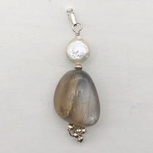Load image into Gallery viewer, Chatoyant Moonstone Fresh Water Pearl Drop 14K Gold Filled Pendant |1 3/4" Long|