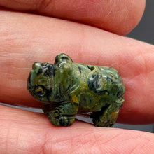 Load image into Gallery viewer, Rhino Hand Carved Rhinoceros Kambaba Jasper Bead | 20x13x8mm | Green Black