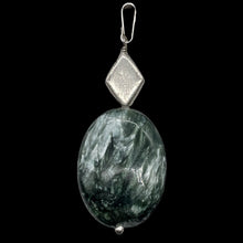 Load image into Gallery viewer, Seraphinite Drop Oval Sterling Silver Pendant | 2 1/4" Long | Green White | 1 |