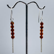 Load image into Gallery viewer, Amber 5 Beads Sterling Silver Drop/Dangle Earrings | 1 3/4" Long | Red |