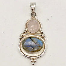 Load image into Gallery viewer, Natural Rose Quartz and Labradorite Solid Sterling Silver Pendant | 2 inch long| - PremiumBead Primary Image 1