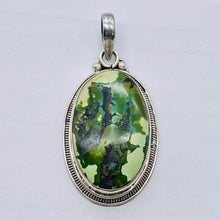 Load image into Gallery viewer, Green Turquoise Sterling Silver Native Oval Pendant | 2 1/4" Long | Green | 1 |