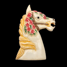 Load image into Gallery viewer, Waterbuffalo Bone Carousel Horse| 50.5x34x5.5mm| Cream/Red/Yellow/Green| 1 Bead|