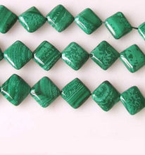 Load image into Gallery viewer, Superb Malachite Diagonal Square Bead 7.75 inch Strand | 14x12x4mm | 14 Beads |