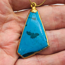 Load image into Gallery viewer, Turquoise Free-form Pendant | 1 3/4" Long | Blue/Gold | 1 Pendant