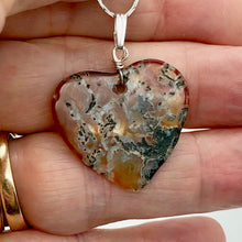 Load image into Gallery viewer, Limbcast Agate Valentine Heart Silver Pendant | 1 1/2 Inch Long | Orange/Green | - PremiumBead Alternate Image 6