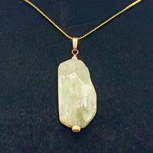 Load image into Gallery viewer, Chatoyant Green Hiddenite Kunzite Crystal 14K Gold Filled Pendant | 1 7/8" |