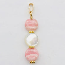 Load image into Gallery viewer, Rhodocrosite/Mother of Pearl 14K Gold Filled Pendant | 11/2" Long | Pink/White |