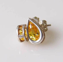 Load image into Gallery viewer, November! Pear 11x7mm Created topaz 925 Sterling Silver Stud Earrings 10154Gkb - PremiumBead Primary Image 1