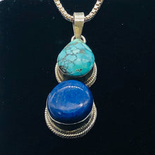 Load image into Gallery viewer, 160cts Natural Turquoise & Lapis Solid Sterling Silver Pendant 4175