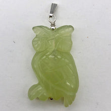 Load image into Gallery viewer, Serpentine Jade Owl | 34x19x6mm | Chartreuse. Silver | 1 Pendant