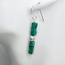 Load image into Gallery viewer, Exotic! Malachite Cube Beads Sterling Silver Earrings! | 1 7/8 inch Long |