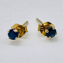 Load image into Gallery viewer, Sapphire 14K Gold 3mm Stud Round Earrings | 3mm | Blue | 1 Pair |