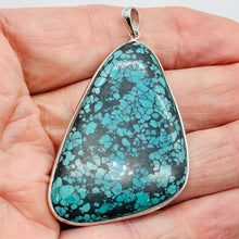 Load image into Gallery viewer, Natural Turquoise 63ct Sterling Silver Pendant | 2 1/2x1 1/2" | Blue/Black | 1 |